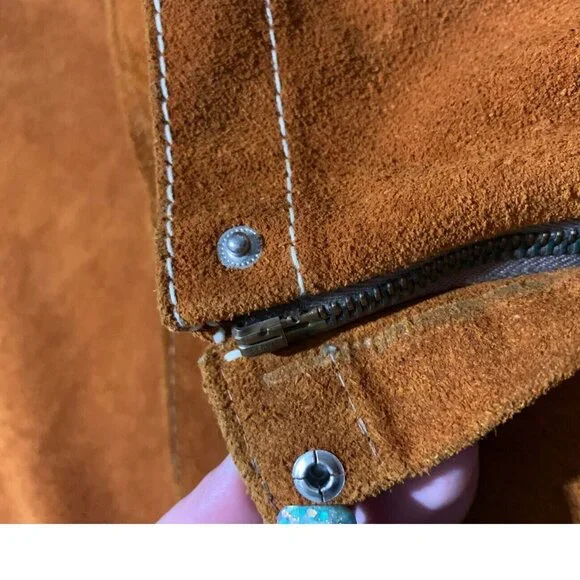 Vintage 60's-70's Sz 11 Brown A-line Suede Leather Skirt W/Pockets Hippie Boho - Picture 11 of 13